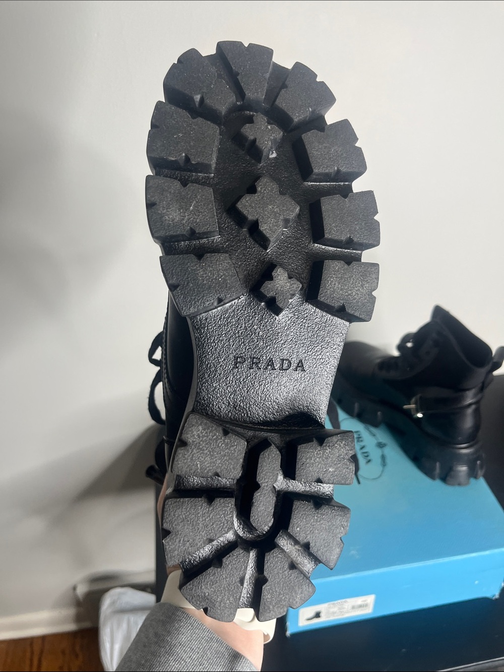 Prada Black Leather Nylon Calzature Combat Boots with Detachable Mini Pouch - Picture 7 of 8
